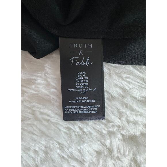 Truth & Fable Black And White Midi Chiffon V Neck Tunic Dress Size XL 3/4Sleeve - Picture 5 of 14